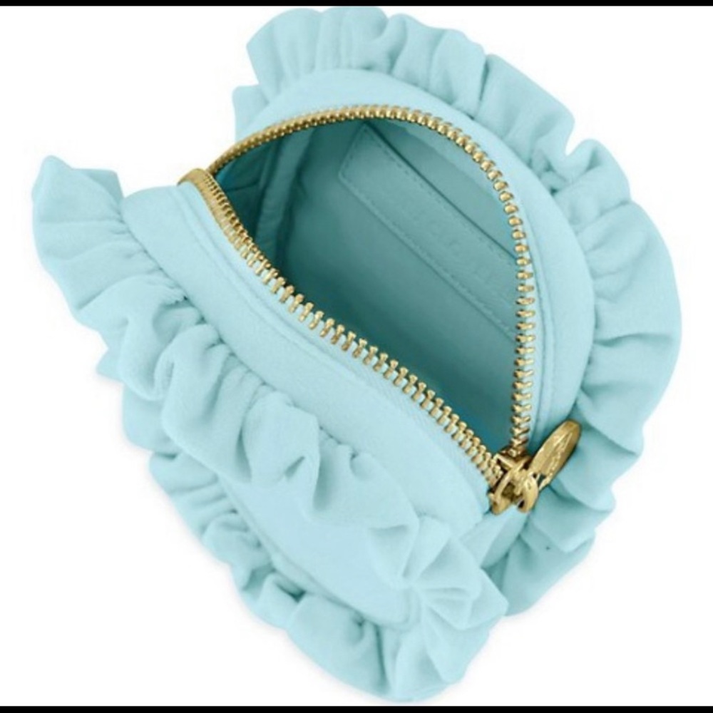 Stoney Clover Lane Velvet Ruffle mini pouch makeup bag in Cloud Aqua velvet NWT